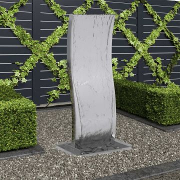 vidaXL Fântână de grădină cu pompă, 90 cm, oțel inoxidabil, curbat