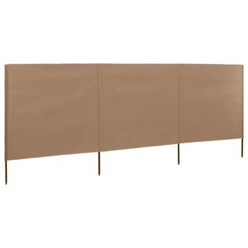 vidaXL Paravan anti-vânt cu 3 panouri, gri taupe, 400x120 cm, textil