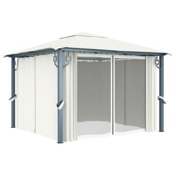 vidaXL Pavilion cu perdele, crem, 300 x 300 cm, aluminiu