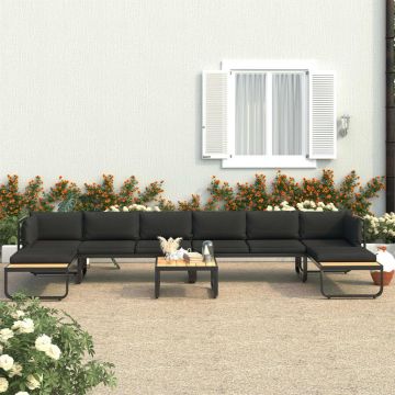 vidaXL Set canapea de grădină colțar cu perne, 5 piese, aluminiu, WPC