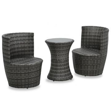 vidaXL Set mobilier de bistro cu perne, 3 piese, gri, poliratan