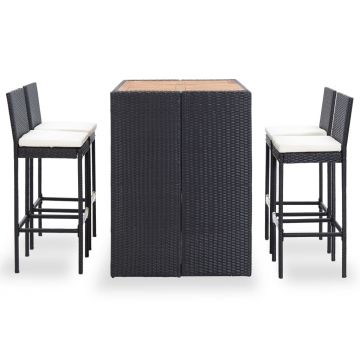 vidaXL Set mobilier de exterior 5 piese, negru, poliratan, lemn acacia