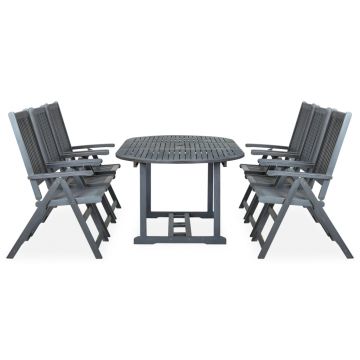 vidaXL Set mobilier de exterior, 7 piese, gri, lemn masiv de acacia