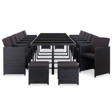 vidaXL Set mobilier de exterior cu perne, 17 piese, negru, poliratan