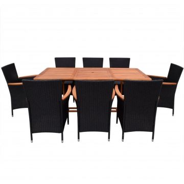 vidaXL Set mobilier de exterior cu perne, 9 piese, negru, poliratan