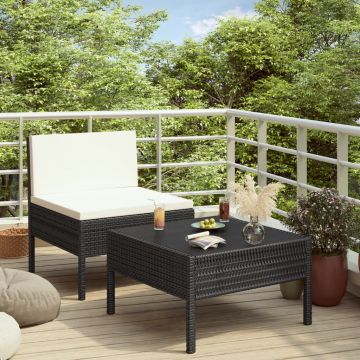 vidaXL Set mobilier de grădină cu perne, 2 piese, negru, poliratan