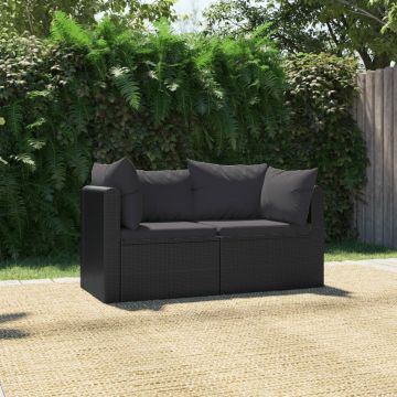 vidaXL Set mobilier de grădină cu perne, 2 piese, negru, poliratan