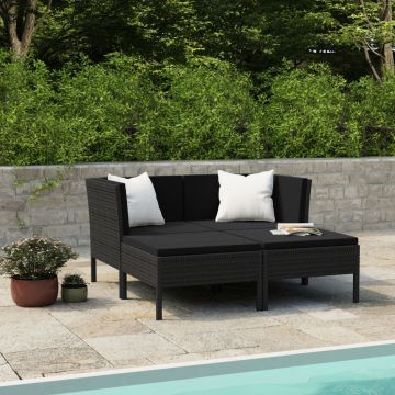 vidaXL Set mobilier de grădină cu perne, 4 piese, negru, poliratan