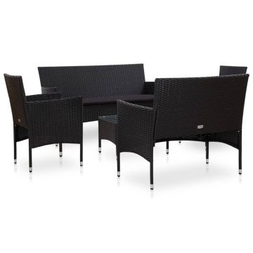 vidaXL Set mobilier de grădină cu perne, 5 piese, negru, poliratan