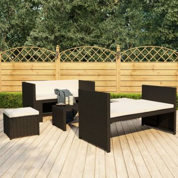 vidaXL Set mobilier de grădină cu perne, 5 piese, negru, poliratan