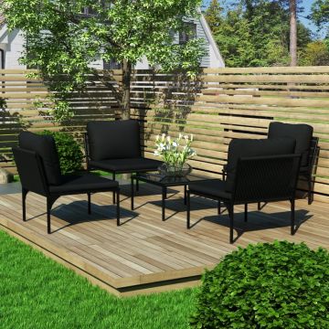 vidaXL Set mobilier de grădină cu perne, 5 piese, negru, PVC