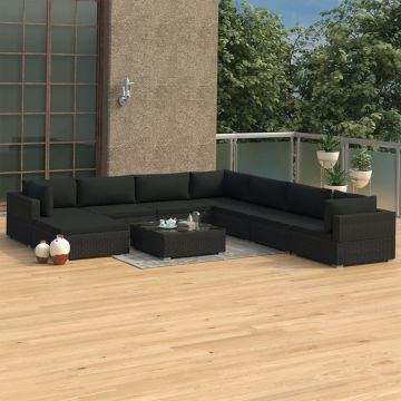 vidaXL Set mobilier de grădină cu perne, 9 piese, negru, poliratan