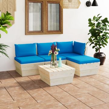 vidaXL Set mobilier grădină din paleți, 5 piese, cu perne, lemn molid