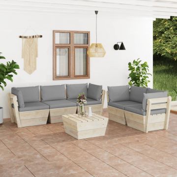 vidaXL Set mobilier grădină din paleți, 6 piese, cu perne, lemn molid