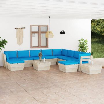 vidaXL Set mobilier grădină din paleți cu perne, 12 piese, lemn molid