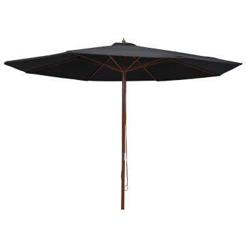 vidaXL Umbrelă de soare de exterior, stâlp din lemn, negru, 350 cm