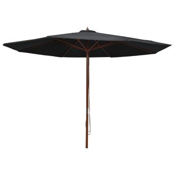 vidaXL Umbrelă de soare de exterior, stâlp din lemn, negru, 350 cm
