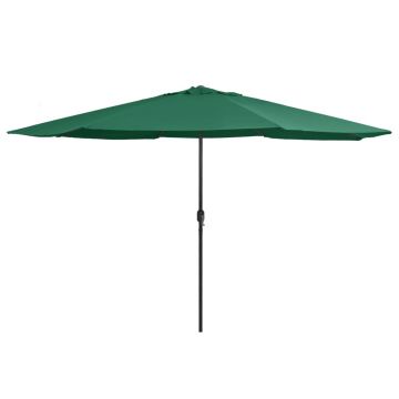 vidaXL Umbrelă de soare de exterior, stâlp metalic, verde, 390 cm