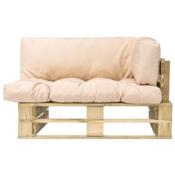 vidaXL Canapea din paleți de grădină, cu perne nisipii, lemn de pin