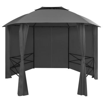 vidaXL Marchiză pavilion de grădină cu perdele, 360x265 cm, hexagonal