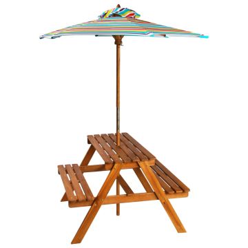 vidaXL Masă picnic pentru copii cu umbrelă, 79x90x60 cm, lemn acacia