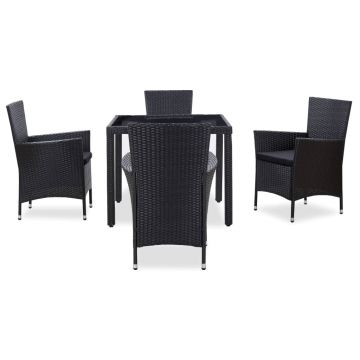 vidaXL Set de mobilier de exterior, 5 piese, negru, poliratan