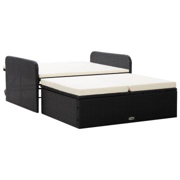 vidaXL Set mobilier de grădină cu perne, 2 piese, negru, poliratan