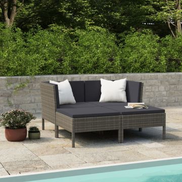 vidaXL Set mobilier de grădină cu perne, 4 piese, gri, poliratan