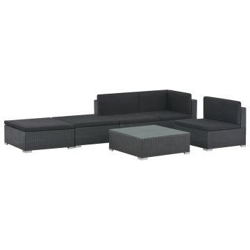 vidaXL Set mobilier de grădină cu perne, 6 piese, negru, poliratan