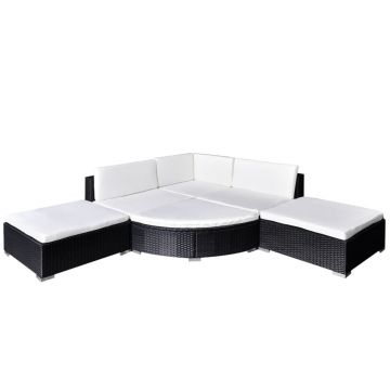 vidaXL Set mobilier de grădină cu perne, 6 piese, negru, poliratan