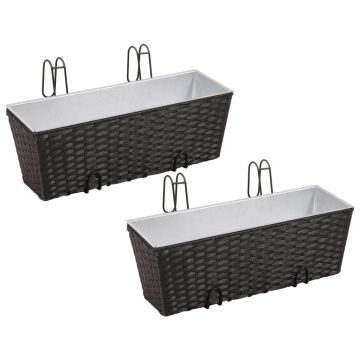 Jardinieră din ratan pentru balcon, 50 cm, 2 buc, Negru