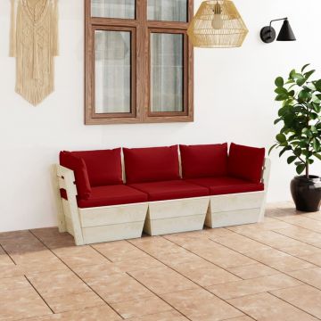 vidaXL Canapea de grădină din paleți cu perne 3 locuri lemn de molid