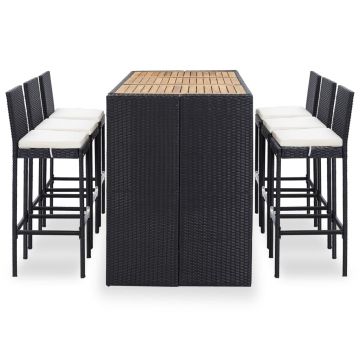 vidaXL Set mobilier bar exterior, cu perne, 7 piese, negru, poliratan