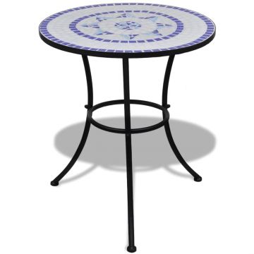 vidaXL Set mobilier bistro, 3 piese, albastru/alb, plăci ceramice