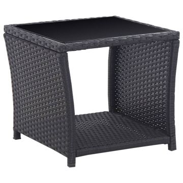 vidaXL Set mobilier de bistro cu perne, 3 piese, negru, poliratan