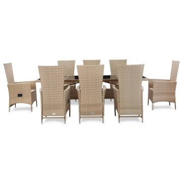 vidaXL Set mobilier de exterior cu perne, 9 piese, bej, poliratan