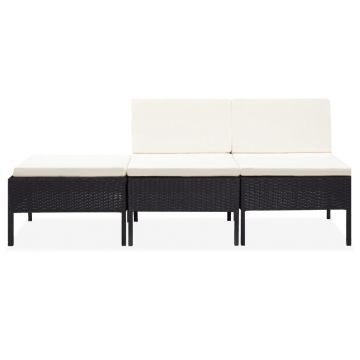 vidaXL Set mobilier de grădină cu perne, 3 piese, negru, poliratan