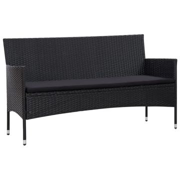 vidaXL Set mobilier de grădină cu perne, 4 piese, negru, poliratan