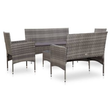 vidaXL Set mobilier de grădină cu perne, 5 piese, gri, poliratan
