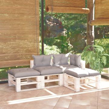 vidaXL Set mobilier de grădină din paleți cu perne, 4 piese, lemn pin