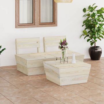 vidaXL Set mobilier grădină din paleți, 3 piese, lemn de molid tratat