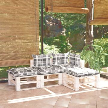 vidaXL Set mobilier grădină din paleți, 4 piese, cu perne, lemn de pin