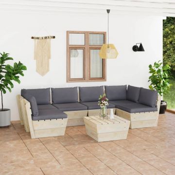 vidaXL Set mobilier grădină din paleți, 7 piese, cu perne, lemn molid