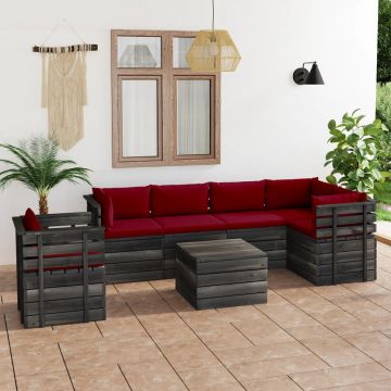 vidaXL Set mobilier grădină din paleți cu perne 7 piese lemn masiv pin