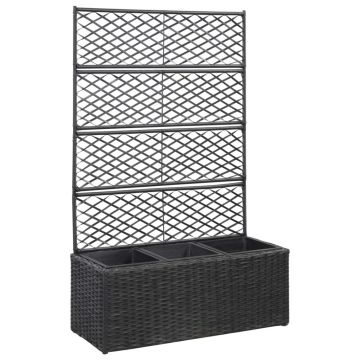 vidaXL Strat înălțat spalier 3 ghivece negru 83x30x130 cm poliratan