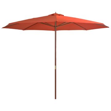 vidaXL Umbrelă de soare de exterior, stâlp lemn, cărămiziu, 350 cm