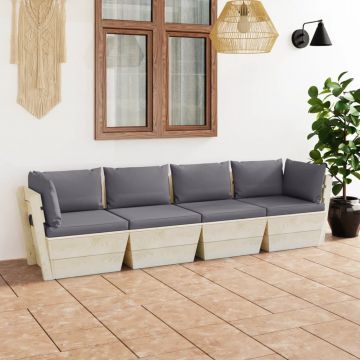 vidaXL Canapea de grădină din paleți, 4 locuri, cu perne, lemn molid