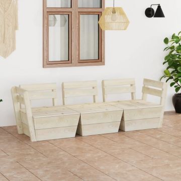 vidaXL Canapea de grădină din paleți cu 3 locuri lemn de molid tratat