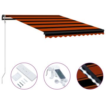 vidaXL Copertină retractabilă senzor vânt & LED oranj/maro, 300x250 cm