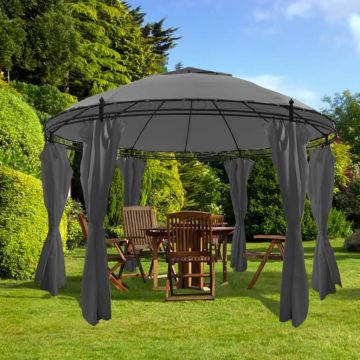 vidaXL Pavilion cu perdele, antracit, 3,5 x 2,7 m, rotund